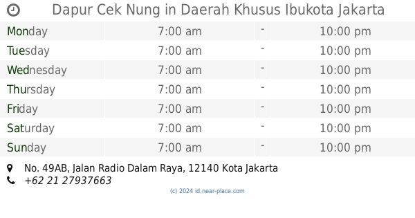 🕗 Dapur Cek Nung Daerah Khusus Ibukota Jakarta opening times, No 