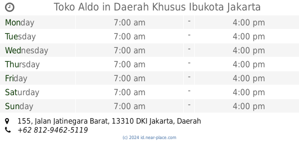 🕗 Toko Aldo Daerah Khusus Ibukota Jakarta opening times, 155, Jatinegara Barat, +62